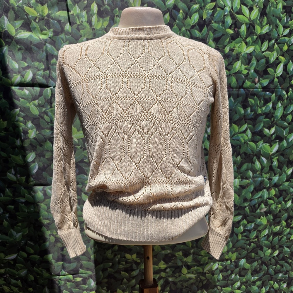 Kling Pointelle Knit Sweater Womens Size 2 Beige Mock Neck Long Sleeve